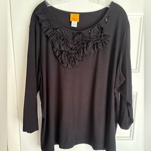 Ruby Rd. Black Blouse with Floral Accents